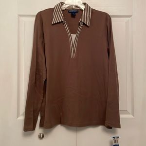 NWT KAREN SCOTT Pullover Top Brown with Stripes Accents